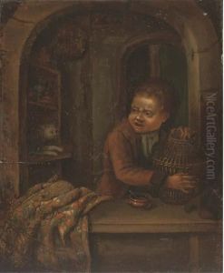 A Boy With A Birdcage At A Casement