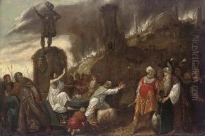 The Rival Sacrifices Of Eilijah And The Priests Of Baal by Rombout Van Troyen