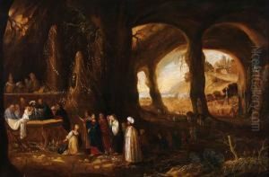 Grotto Interiorwith The Raising Of Lazarus by Rombout Van Troyen