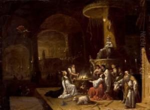 Scene D'offrande Dans Un Temple