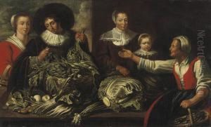 An Elegant Family Buying Artichokes From A Vegetable Stall An Elegant Family Buying Artichokes From A Vegetable Stall