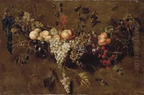 A Garland Of Grapes, Blackberries, Cherries, Plums, Gooseberries And Redcurrants - view 1