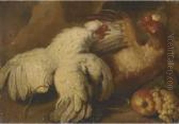 Two Hens In A Landscape With An
Apple And Grapes In The Foreground; And Dead Game In A Landscape - view 1
