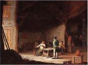 Tavern Interior With Peasants Playing Music by Adriaen van Utrecht