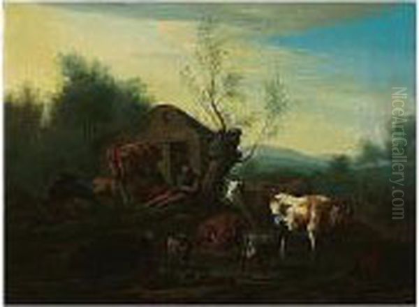A Pastoral Landscape With A Herdsman Guarding His Cattle - view 1