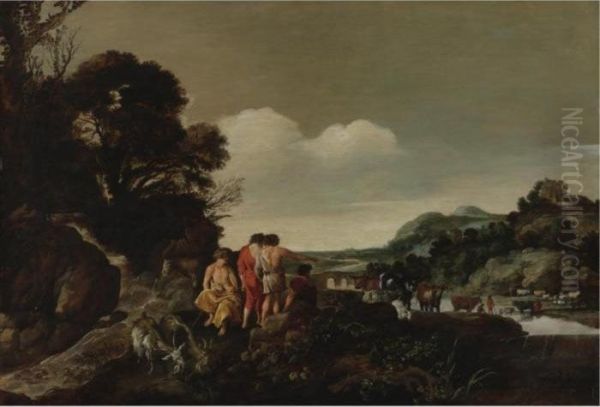 Landscape With Herdsmen And Animals By A Stream - view 1