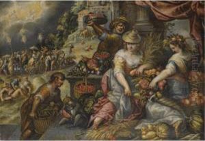 An Allegory Of Summer, With A 
Fruit A Vegetable Stall In The Foreground And A Procession With Ceres 
Beyond
