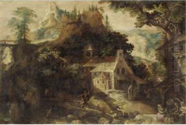 A Mountainous River Landscape With A Chapel And A Tavern, With Fishermen Nearby - view 1