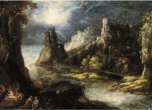 A River Landscape With A Forge, A Hilltop Town Beyond by Frederik van Valkenborch