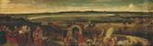 An Extensive River Landscape With The Parable Of The Tenants Andthe Vineyard Owner by Lucas van Valckenborch
