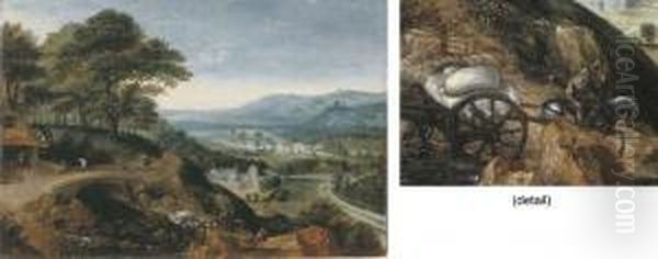 An Extensive River Landscape
With Millers On A Road Approaching Awatermill, And A Horse-drawn
Carriage With Flour Sacks Crossing Aford In The Foreground, A Possible
View Of The Aartal Valleybeyond - view 1