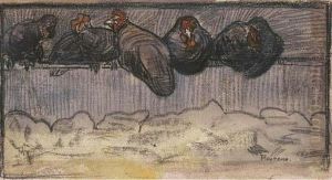 Five Chickens Going To Roost by Theodorus Van Hoytema