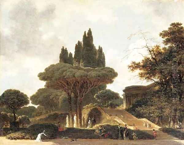 A park landscape with elegant figures promenading - view 1