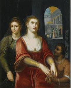 Mary Magdalene Handing Her Jewellery To A Servant, Christ Preachingin The Background
