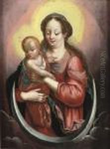 Madonna And Child On A Crescent Moon by Otto van Veen