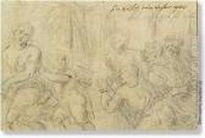 Venius Attributed Venus And The Prisoners Of Love. Blackchalk