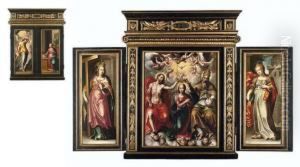 The Coronation Of The Virgin; Left Wing: Saint Barbara by Otto van Veen