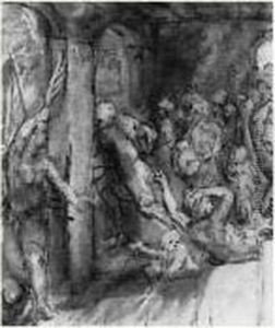 Scene De Foule Avec Un Tambour Dans Un Interieur by Otto van Veen