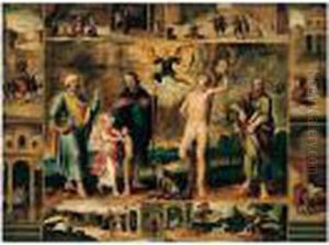 Saints Roch, Sebastian, Peter
And Paul, Surrounded By Eight Scenes From The Life Of Saint Roch by Otto van Veen