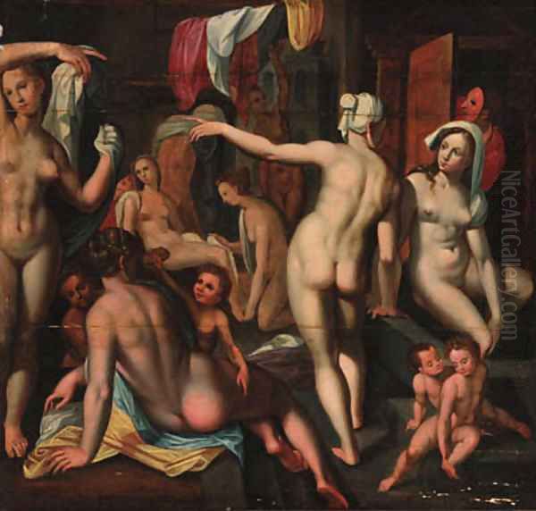 Maidens and children bathing - view 1