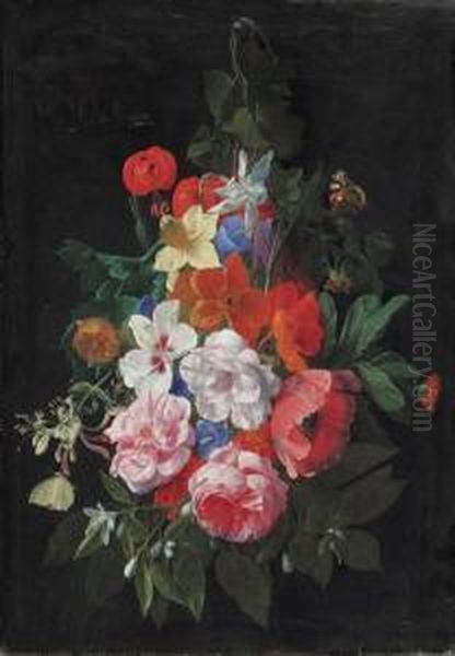 A Swag Of Roses And Other Flowers Hanging From A Nail - view 1