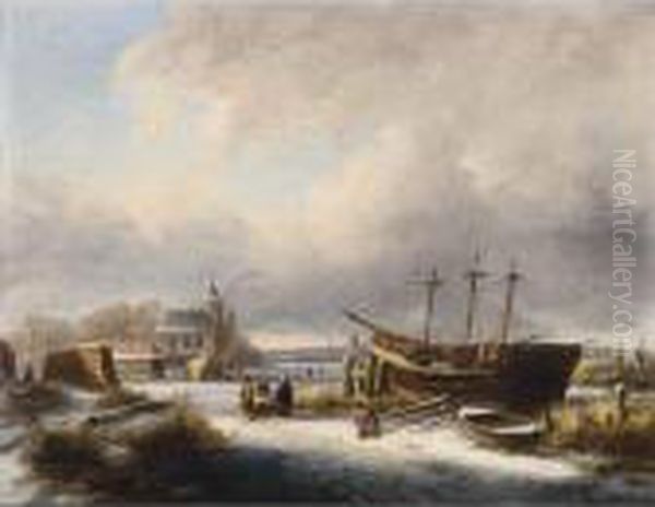 Winter Landscape With Figures By A Boat - view 1