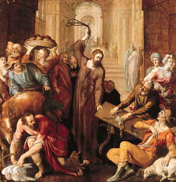 Christ driving the money lenders from the Temple - view 1