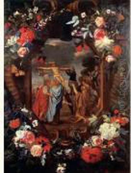 L'erection De La Croix Dans Un Cartouche Decore De Fleurs - view 1
