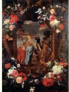 L'erection De La Croix Dans Un Cartouche Decore De Fleurs