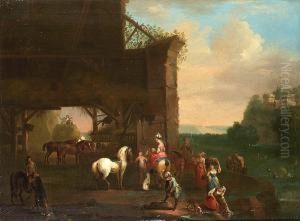 A Travelling Party Changing Horses by Karel Van Vogelaer, Carlo Dei Fiori