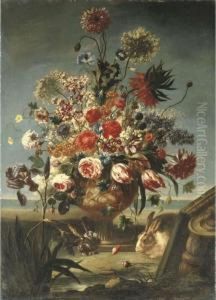 Parrot Tulips, Roses, An Imperial Lily, Morning Glory And Other Flowers by Karel Van Vogelaer, Carlo Dei Fiori