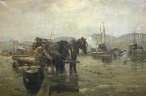 Bedrijvigheid In De Oude Haven Van Rotterdam. (1908) by August Willem van Voorden