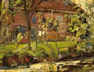 View Of A House By The Water by August Willem van Voorden