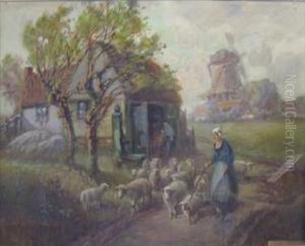 Shepherdess With Flock - view 1