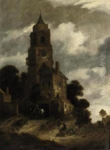 A Landscape With Figures Resting In Front Of A Church
