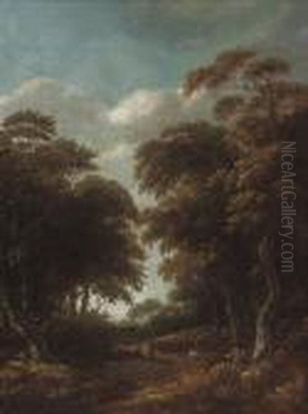 A Wooded Landscape With Travellers On A Track - view 1