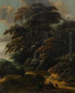 Skogslandskap Med Figurer by Roelof van Vries