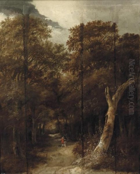 A Wooded Landscape With Figures On A Track - view 1