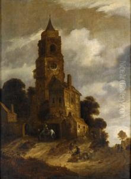 Dorfansicht Mit Kirche Und Landvolk. - view 1