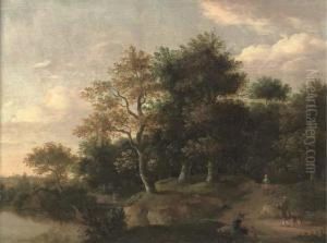 A Wooded River Landscape With Figures On A Track A Wooded River Landscape With Figures On A Track