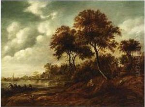 A River Landscape With Travellers In A Ferry Boat