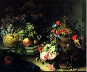 Nature Morte De Fruits Sur Un Entablement Avec Une Urne Ornee De Fleurs