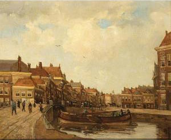 Moored Boats In A Dutch Town - view 1