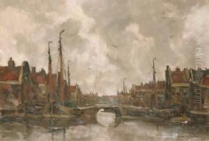 View Of A Dutch Harbour by Kees Van Waning