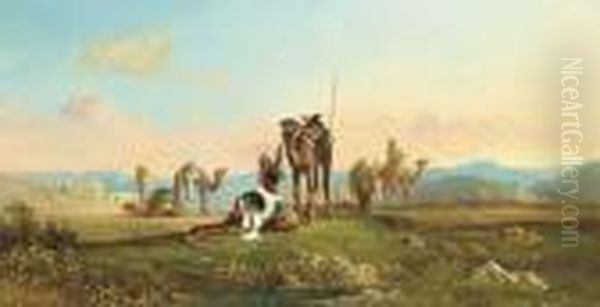 An Arab Caravan Resting At An Oasis - view 1