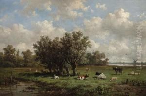 Cattle In A Summer Landscape by Anthonie Jacobus Van Wyngaerts