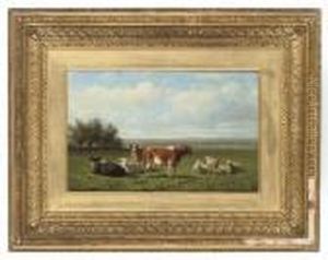 Cattle And Sheep In A Field by Anthonie Jacobus Van Wyngaerts