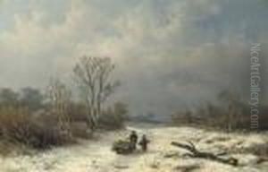 Faggot-gatherers On Snowy Path by Anthonie Jacobus Van Wyngaerts