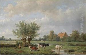 Cattle In A Summer Landscape by Anthonie Jacobus Van Wyngaerts