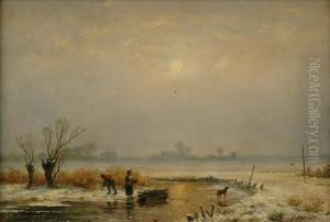 Wyngaerdt Winter Landscape With Figures Gathering Wood
